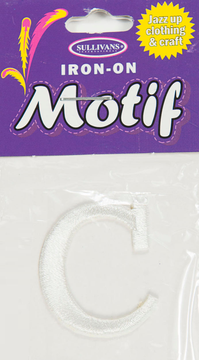 Iron On Motif Letter, White - 30mm - Sullivans