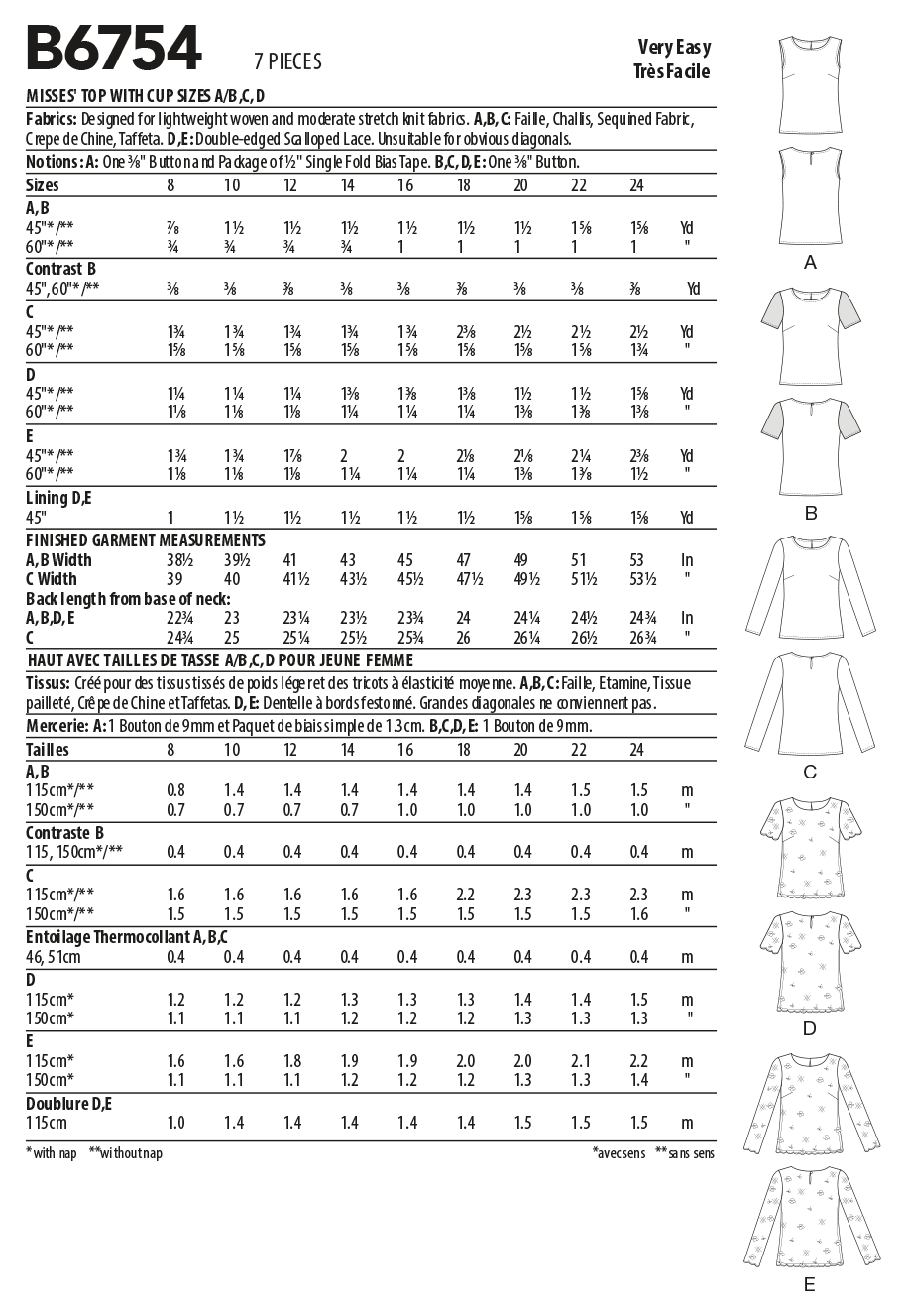 Butterick Pattern B6754 Misses Top / Vest