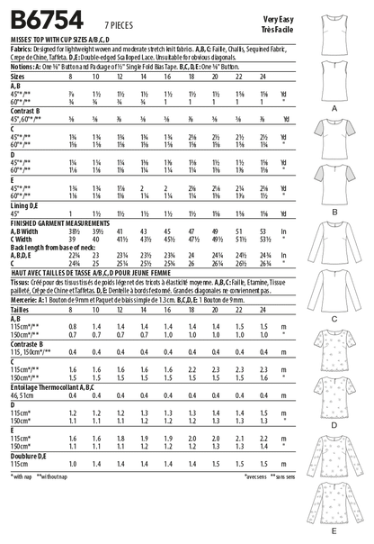 Butterick Pattern B6754 Misses Top / Vest