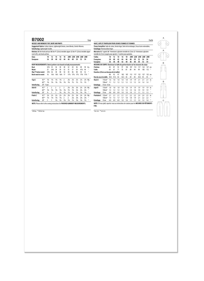 Butterick Pattern B7002 Misses’ and Women's Top, Skirt and Pants