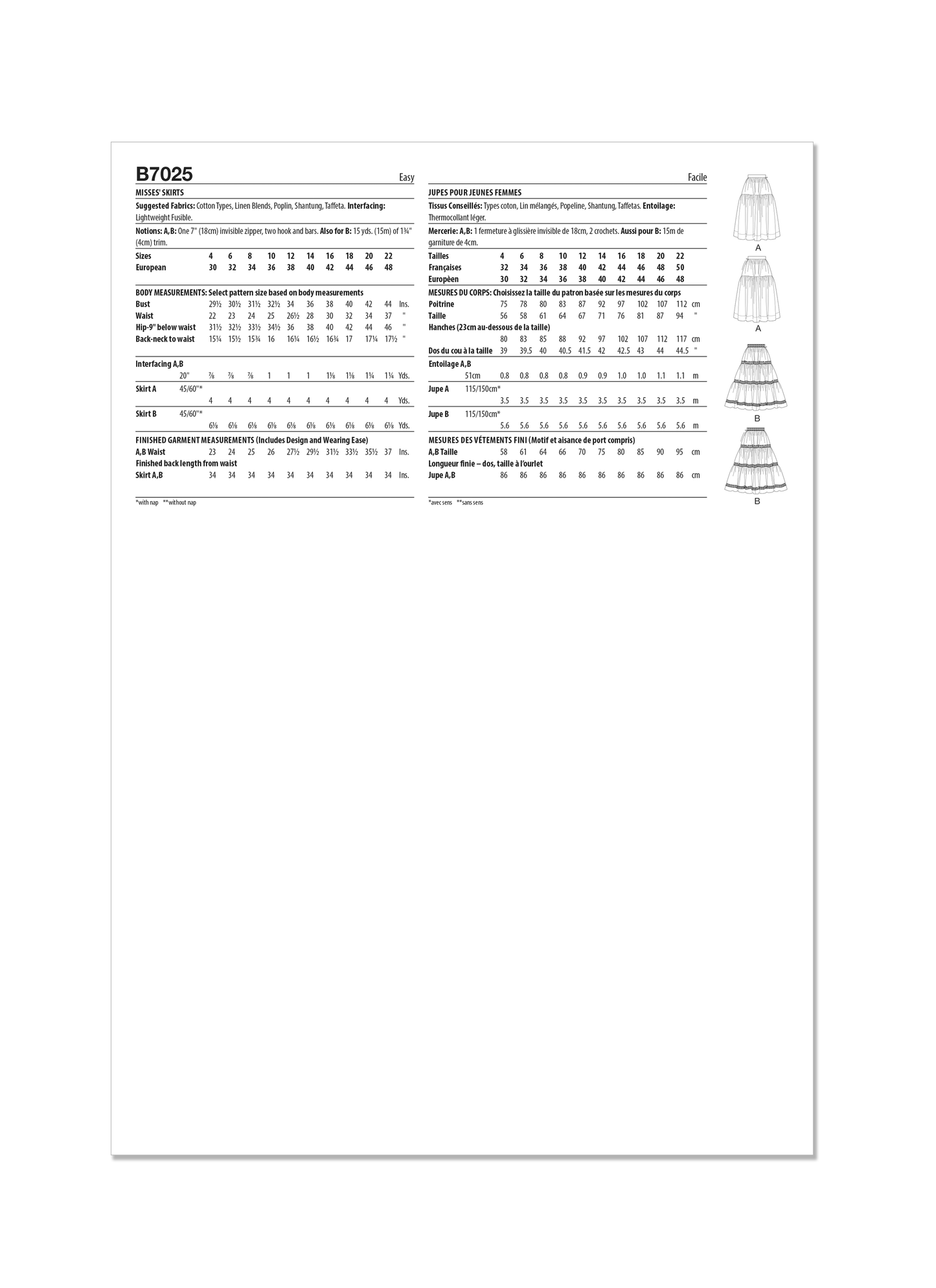 Butterick Pattern B7025 Misses' Skirt Pants