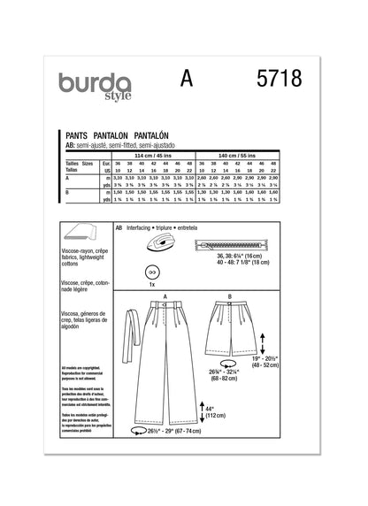 Burda Pattern 5718  Misses' Skirt Pants
