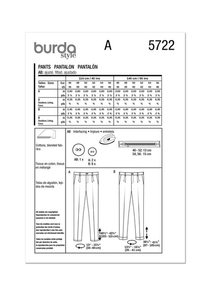Burda Pattern 5722 Men's Trousers