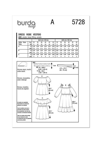 Burda Pattern 5728  Misses' Dress