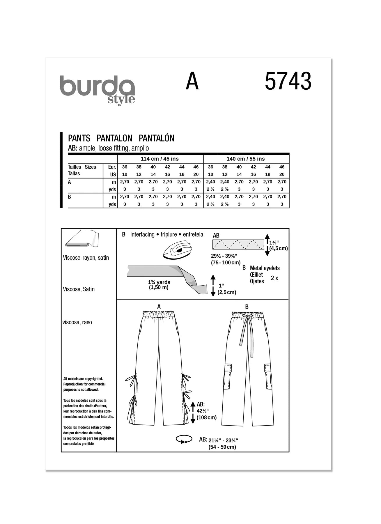 Burda Pattern 5743  Misses' Skirt Pants