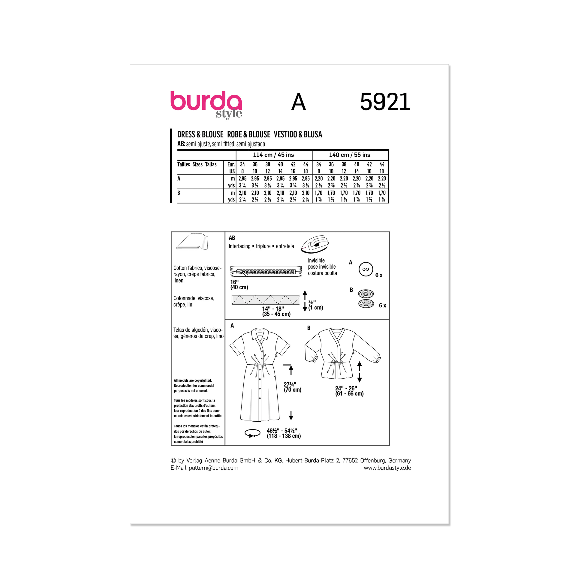 Burda Pattern 5921 Misses' Dress