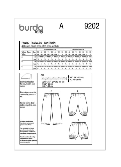 Burda Pattern 9202 Baby Skirt Pants
