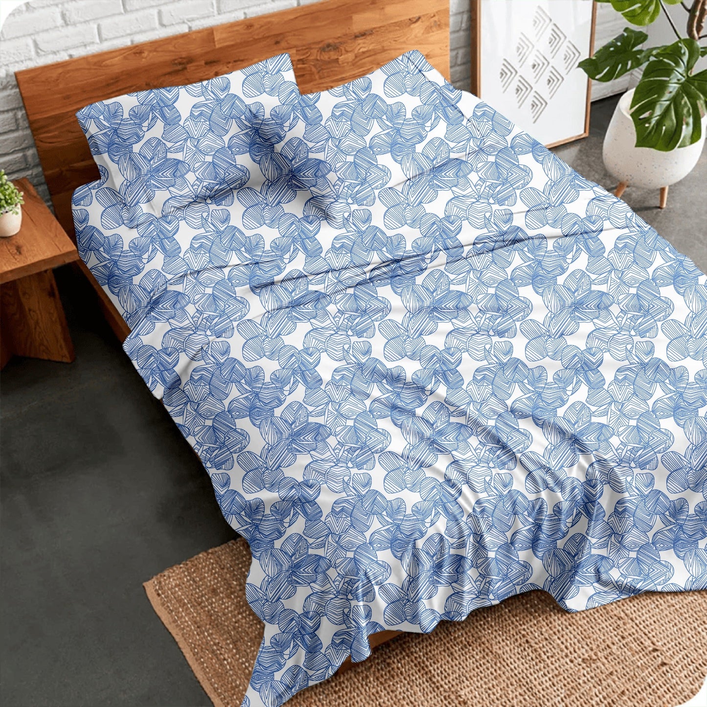 Alaria Printed Cotton Sheet Set, Single Bed- Bloom