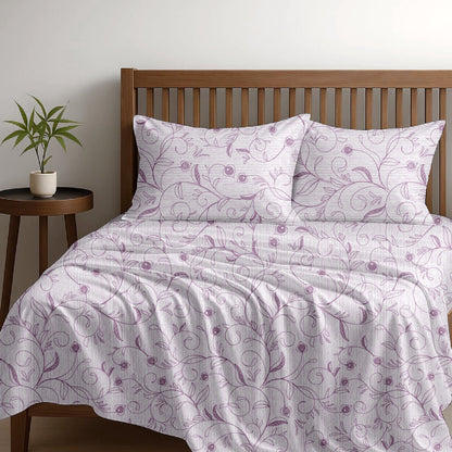Alaria Printed Cotton Sheet Set, Single Bed- Botany