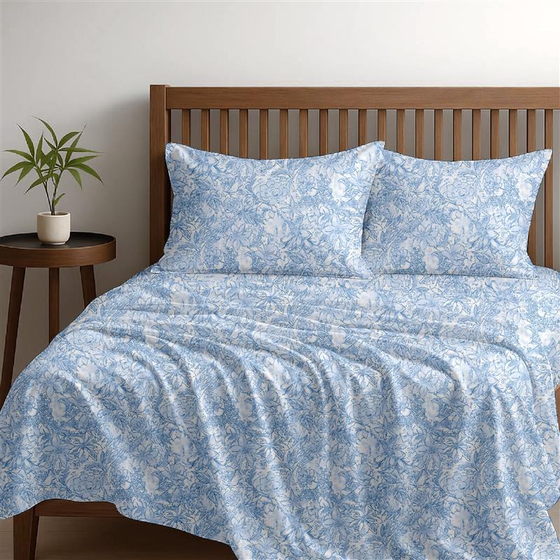 Alaria Printed Cotton Sheet Set, Single Bed- Flora