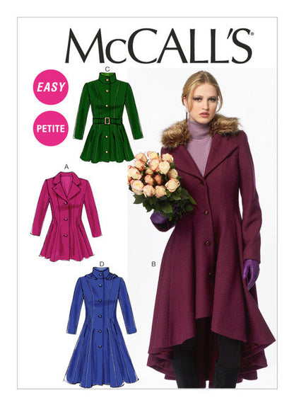 McCall's Pattern M6800 Misses'/Miss Petite Lined Coats, belt and Detachable Collar and Hood