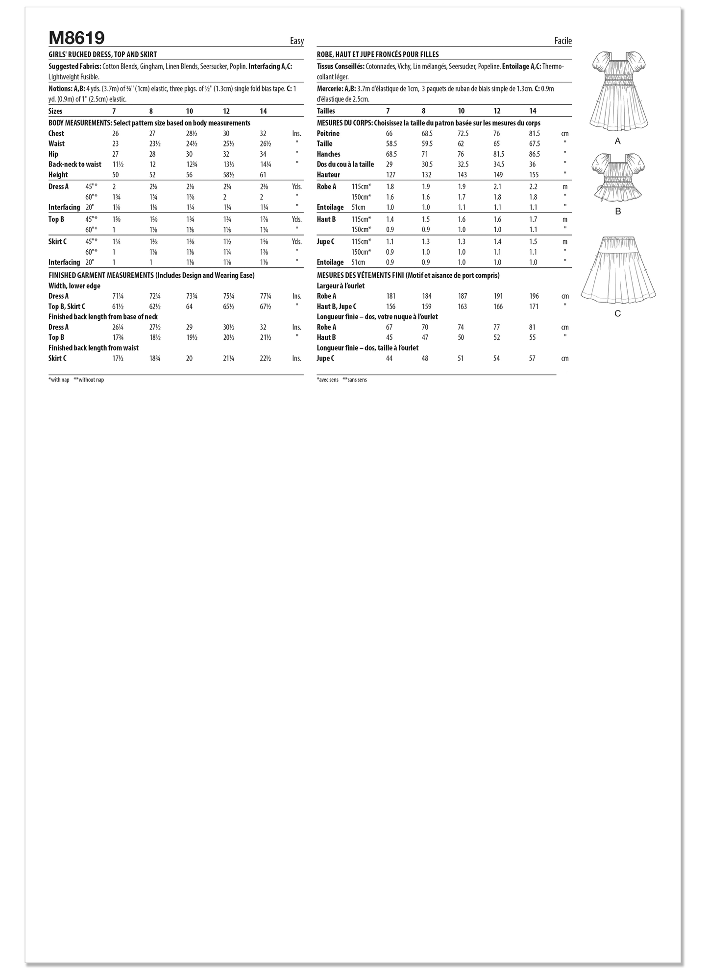 McCall's Pattern M8619 Girls' Ruched Dress, Top and Skirt