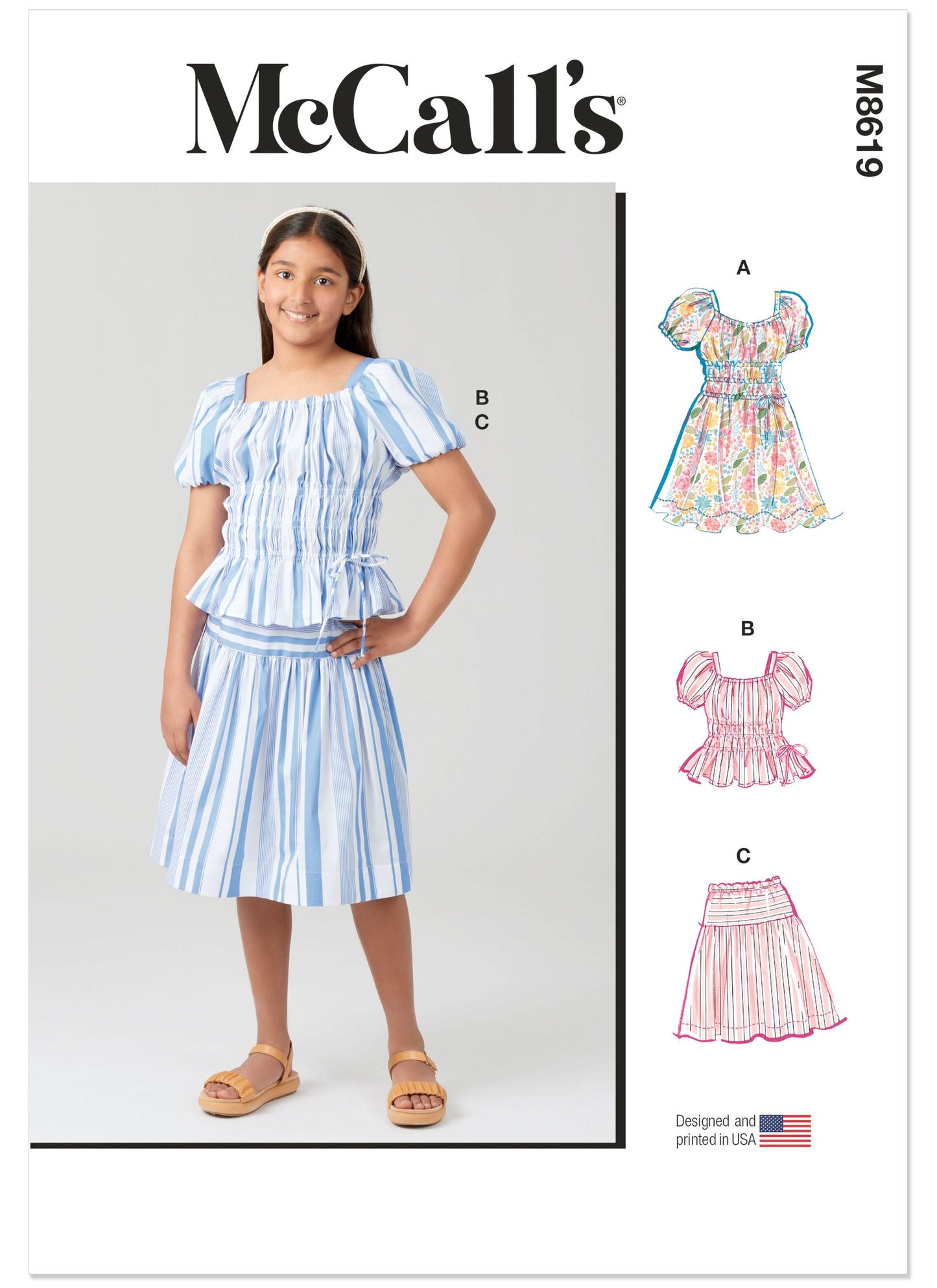 McCall's Pattern M8619 Girls' Ruched Dress, Top and Skirt