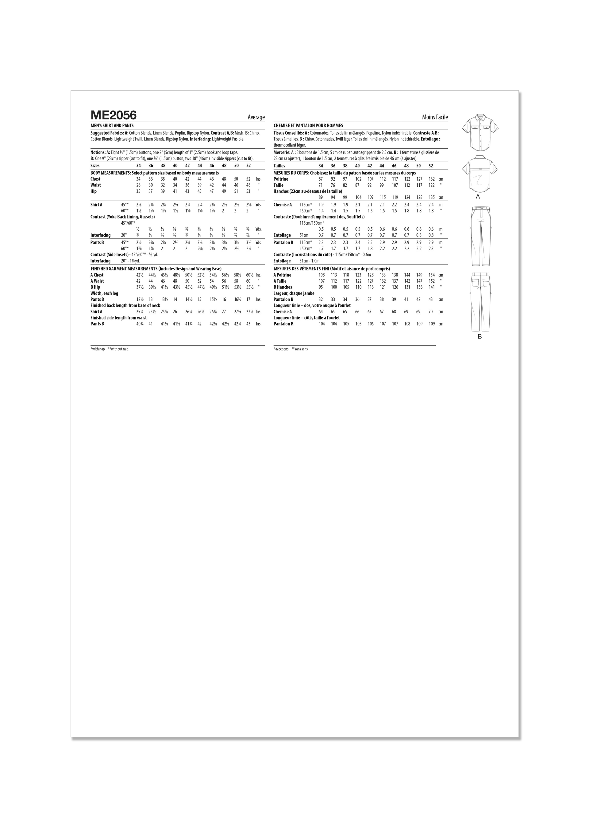 Know Me Pattern Me2056 Men's Shirt and Pants