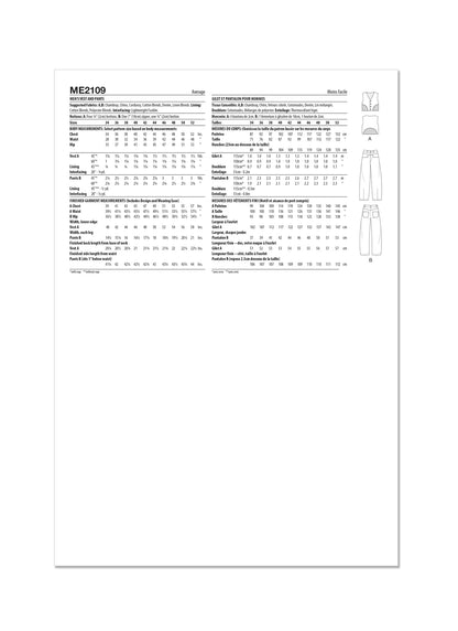 McCall's Pattern ME2109 Men's Vest and Pants