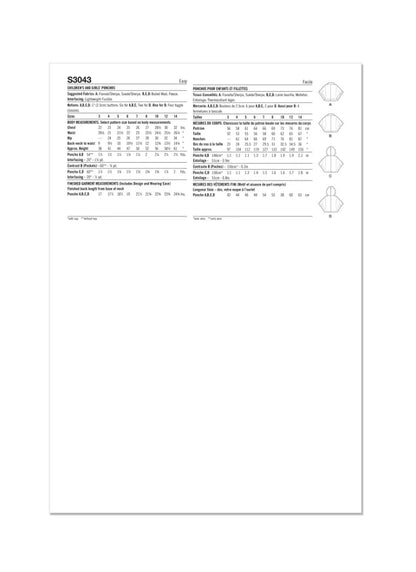 Simplicity Pattern SS3043 Girl Jacket Coat
