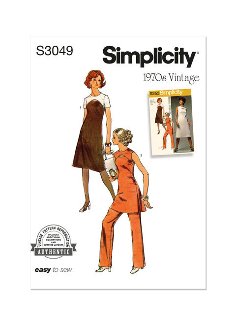 Simplicity Pattern SS3049 1970s Misses' Dress, Tunic and Pants