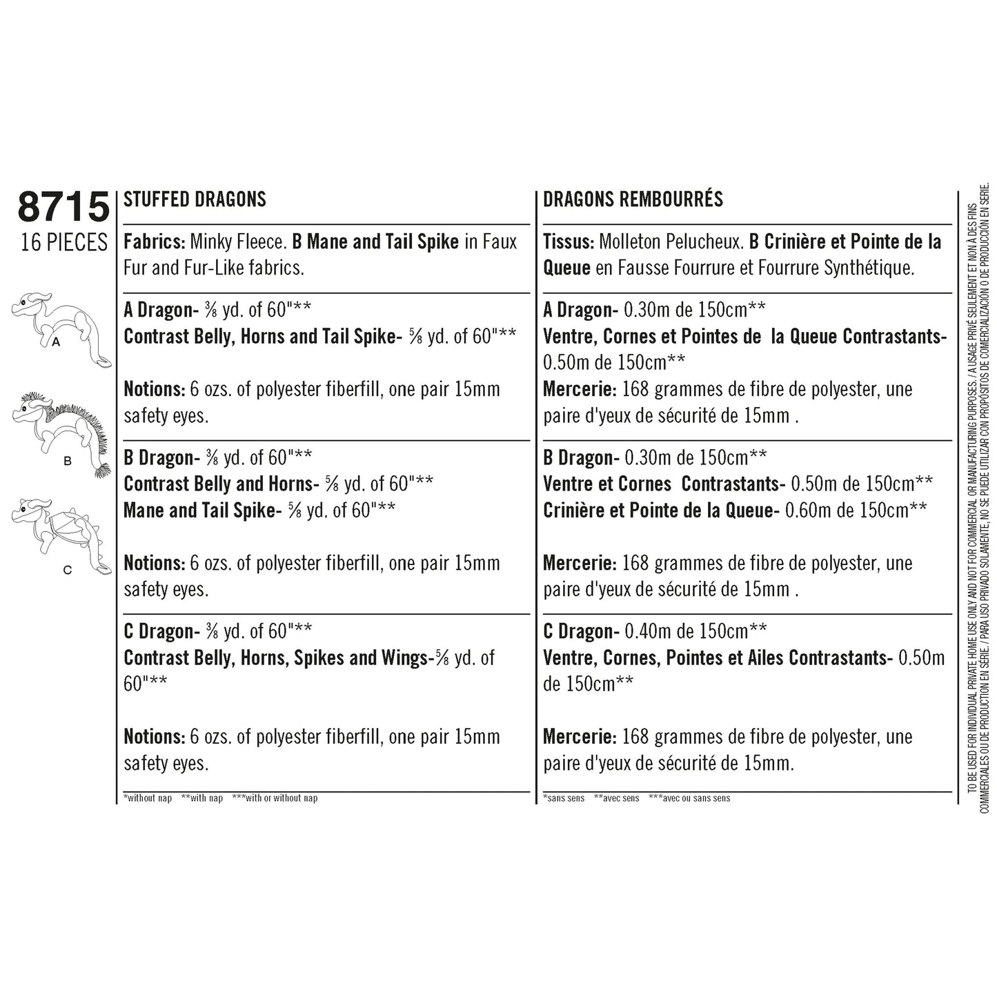 Simplicity Pattern 8715 Stuffed Dragons