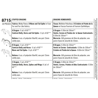 Simplicity Pattern 8715 Stuffed Dragons