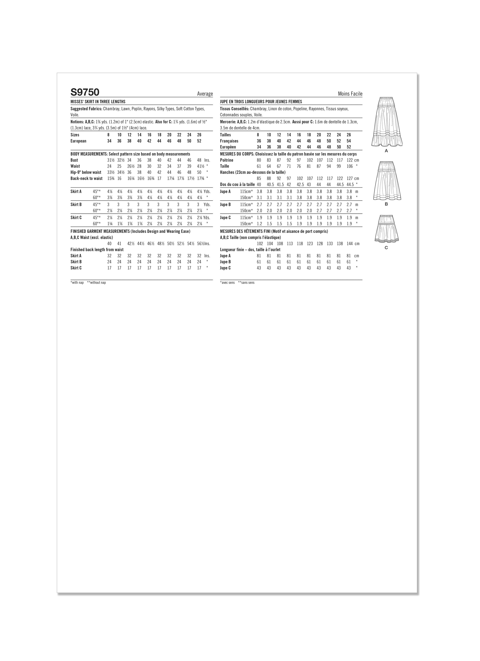 Simplicity Pattern S9750 Misses' Skirt Pants