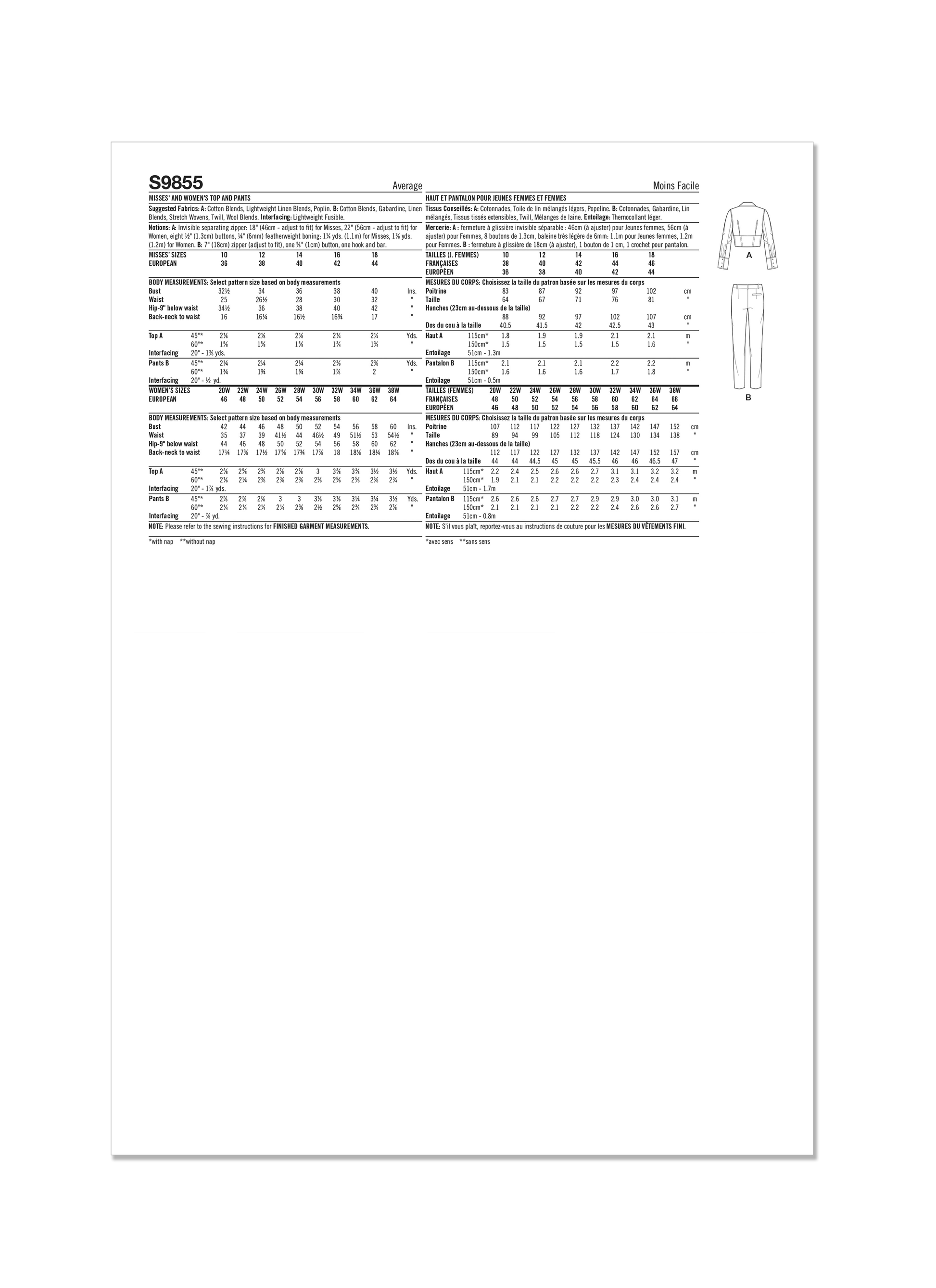 Simplicity Pattern S9855 Misses' and Women's Top and Pants