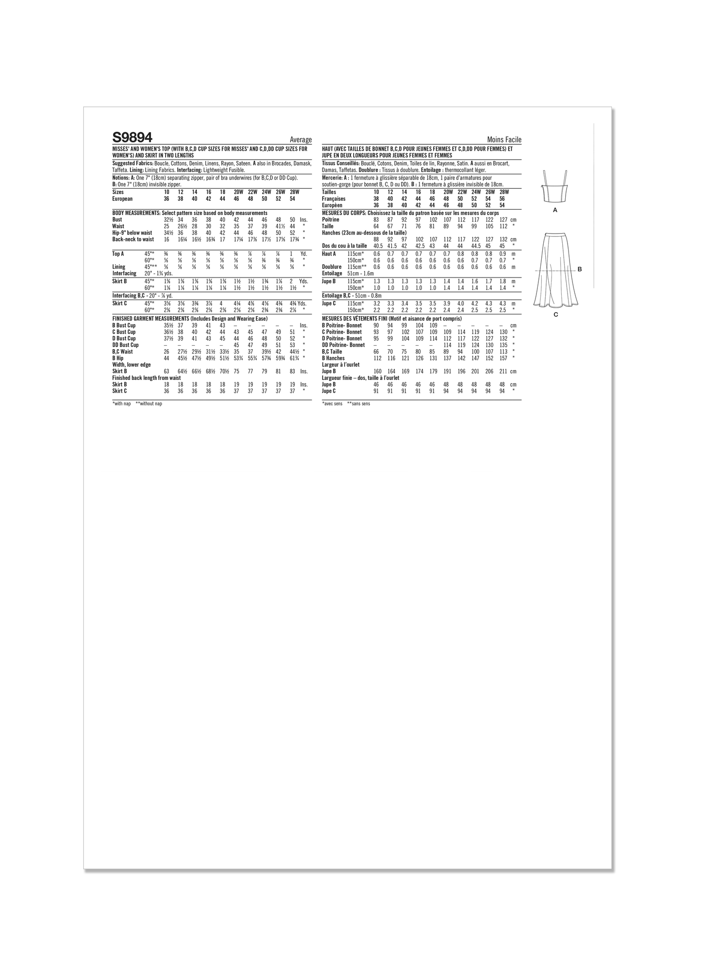 Simplicity Pattern S9894 Misses' and Women's Top and Skirt in Two Lengths