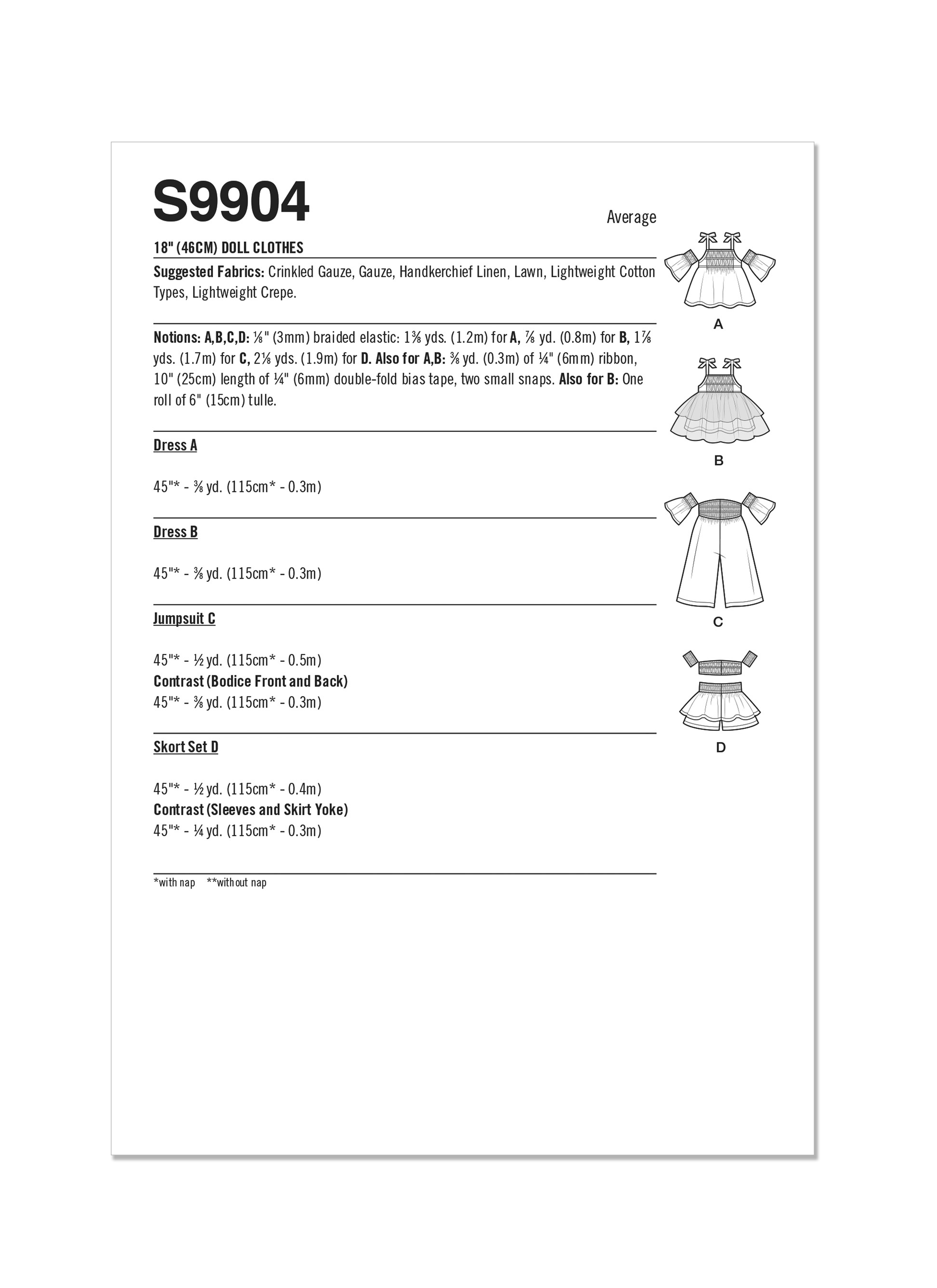 Simplicity Pattern S9904 Doll Clothes