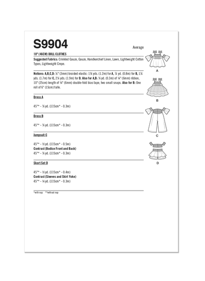 Simplicity Pattern S9904 Doll Clothes