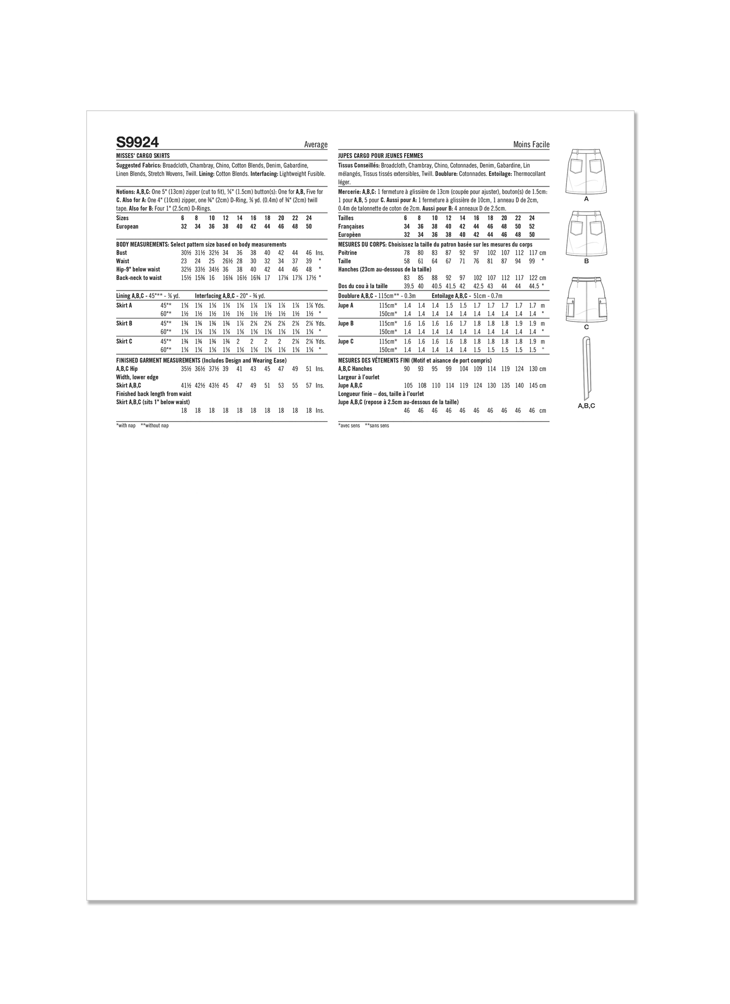 Simplicity Pattern S9924 Misses' Skirt Pants