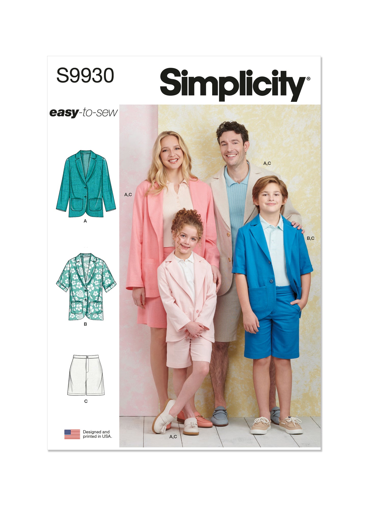 Simplicity Sewing Pattern S9930  Children's, Teens' and Adults' Blazers and Shorts