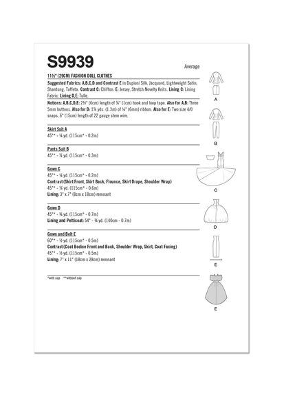 Simplicity Pattern S9939 Doll Clothes
