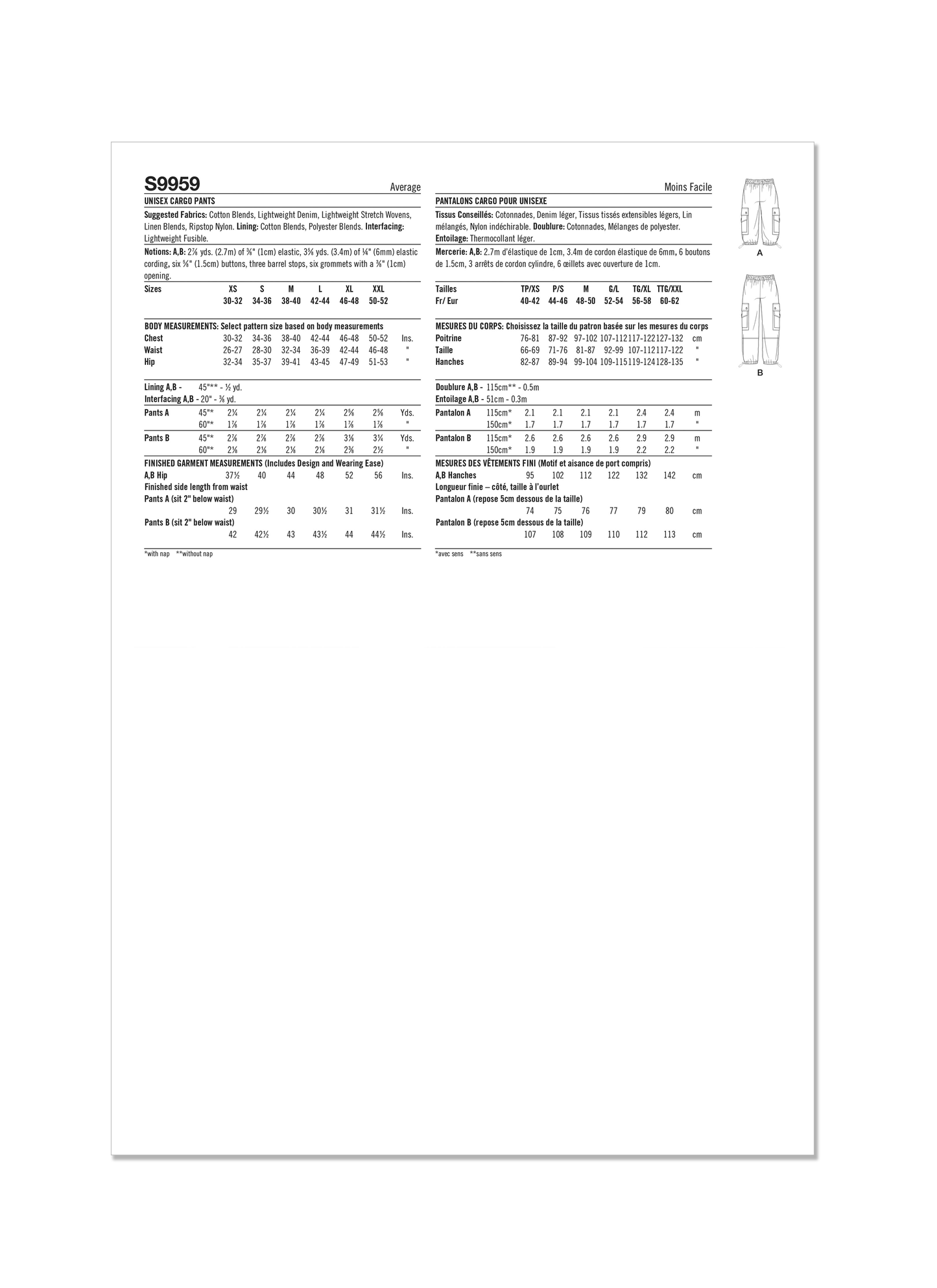 Simplicity Pattern 9959 Unisex Cargo Pants