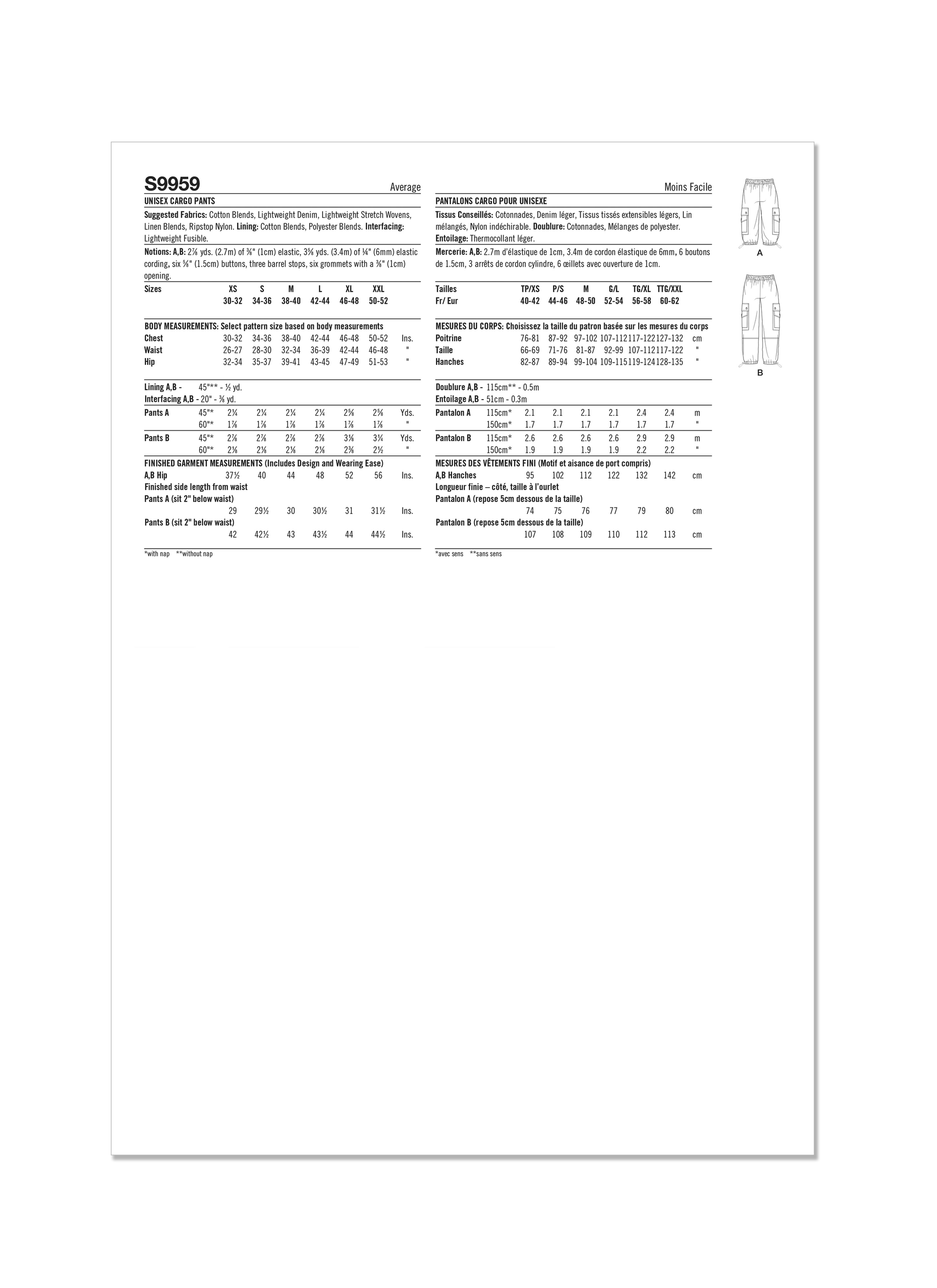 Simplicity Pattern 9959 Unisex Cargo Pants