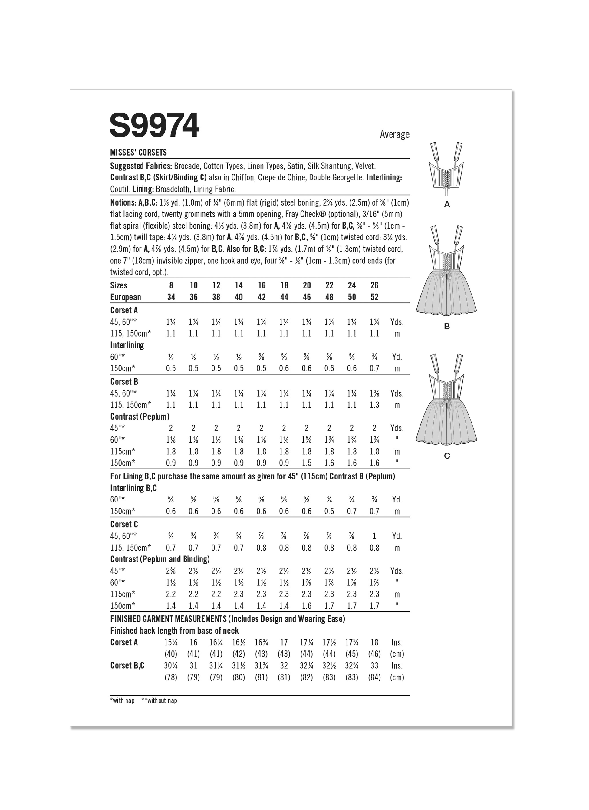 Simplicity Pattern 9974 Misses' Corset