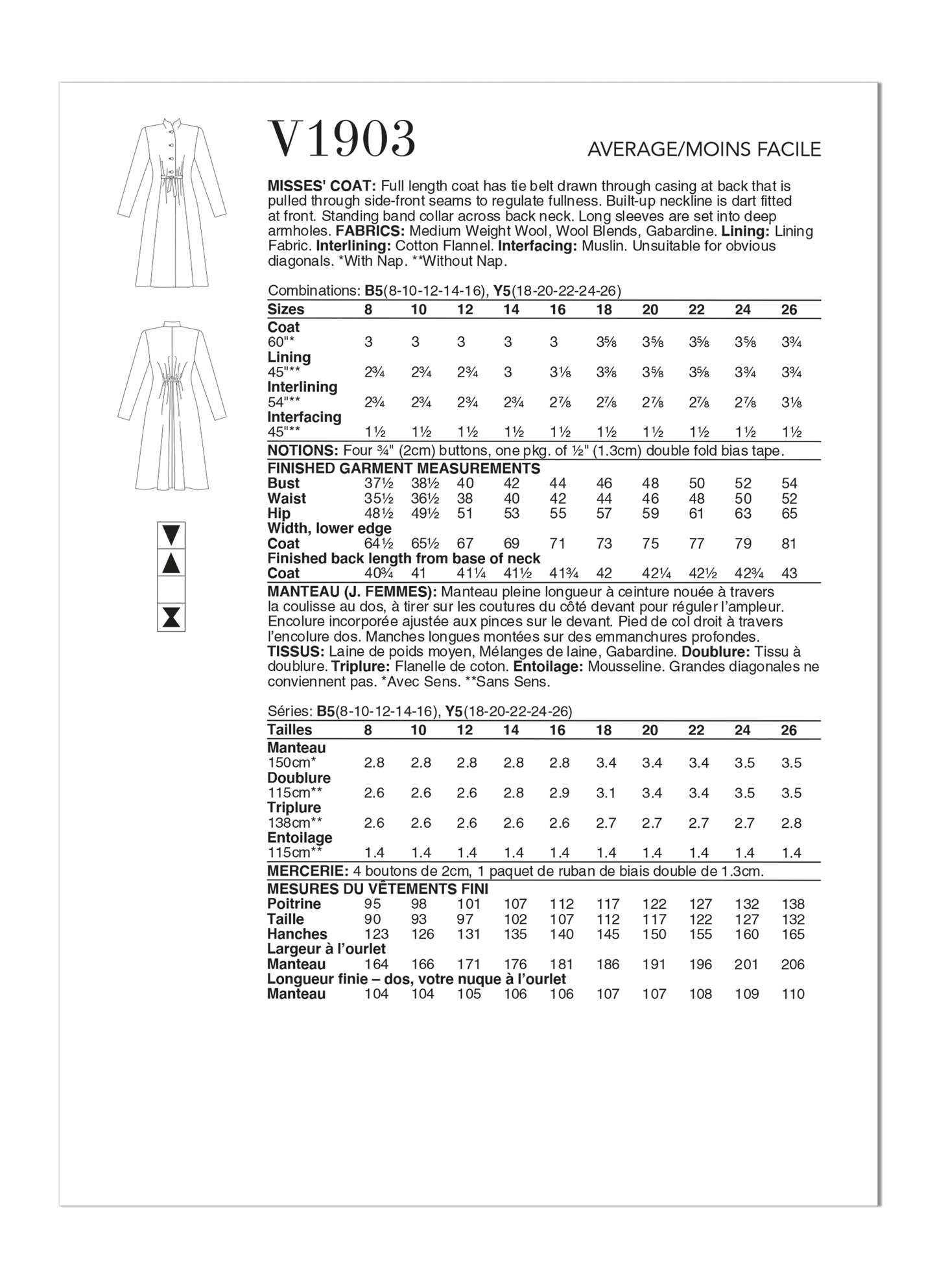 Vogue Pattern V1903 Misses' Coat