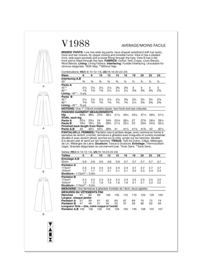 Vogue Pattern V1988 Misses' Skirt/Pants