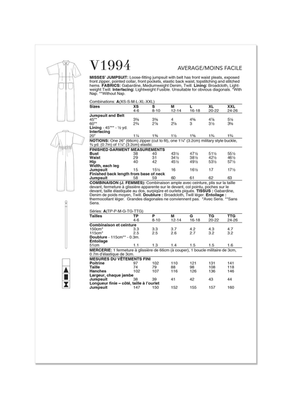 Vogue Pattern V1994 Misses' Jumpsuit