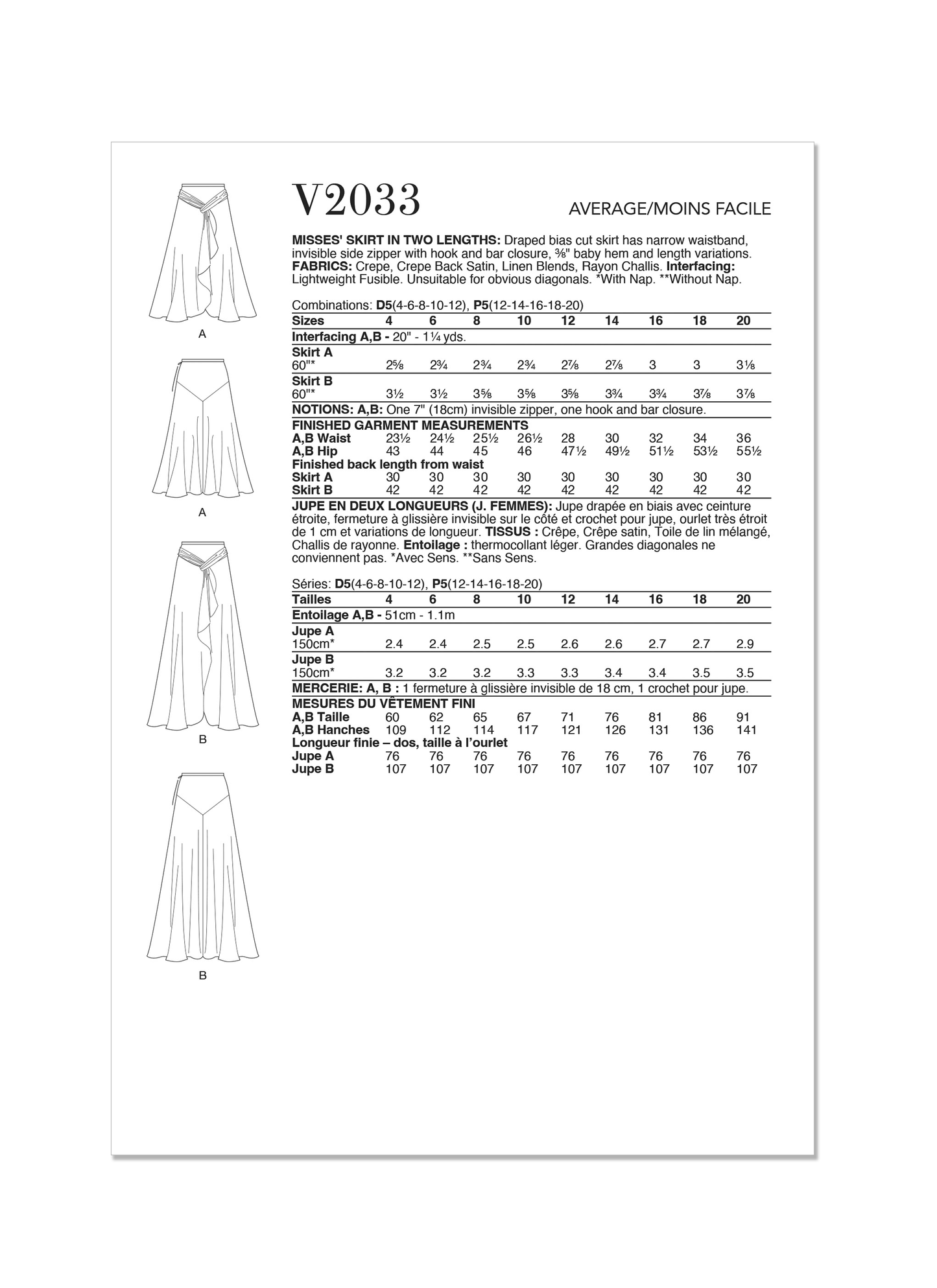 Vogue Pattern V2033 Misses' Pants