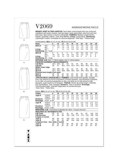 Vogue Pattern V2069 Misses' Skirt Pants
