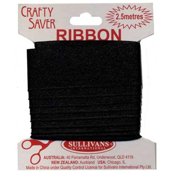 Crafty Saver Satin Ribbon, Black- 25mm x 2.5m