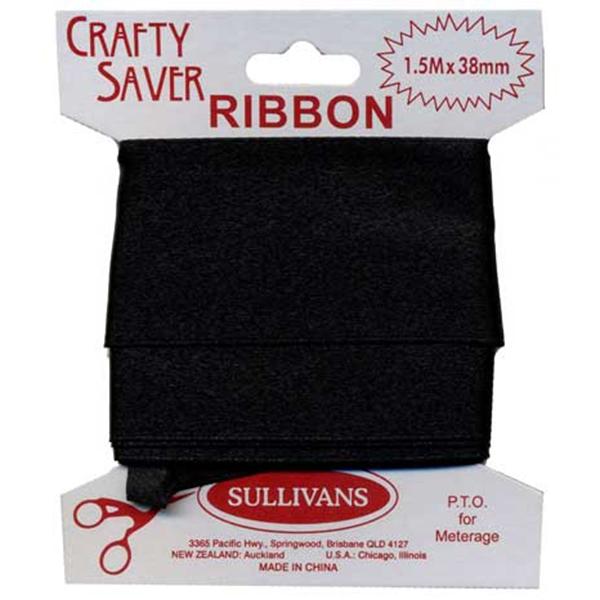 Crafty Saver Satin Ribbon, Black- 38mm x 1.5m