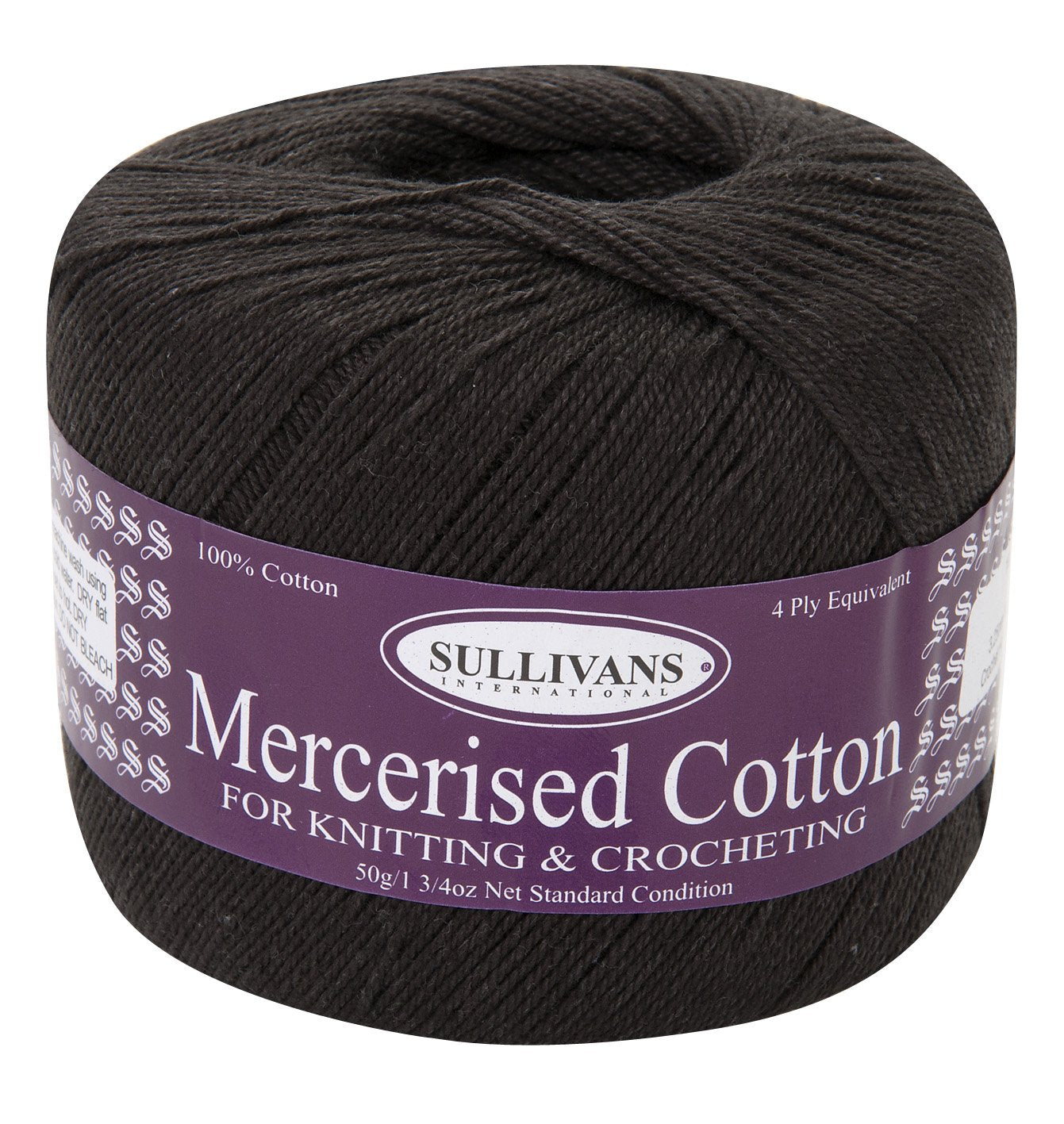 Sullivans Mercerised Crochet Yarn, Black- 50g Cotton Yarn