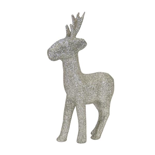 Christmas Paper Mache, 40cm Standing Reindeer- Silver Glitter