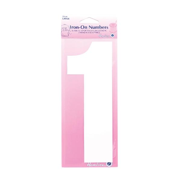 Hemline Iron On Numeral, White 1- 20cm