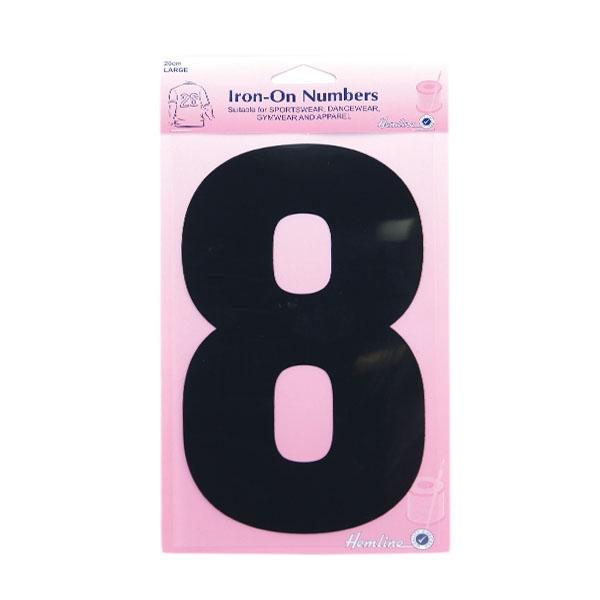 Hemline Iron On Numeral, Black 8- 20cm