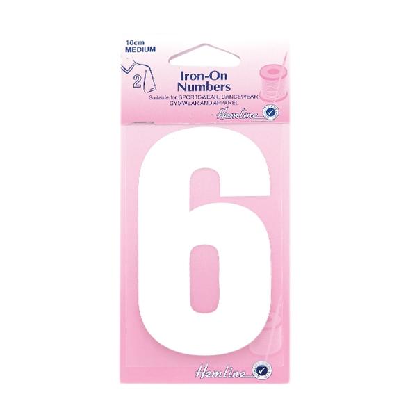 Hemline Iron On Numeral, White 6- 10cm