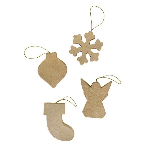 Christmas Paper Mache Decor, Assorted- 4pk