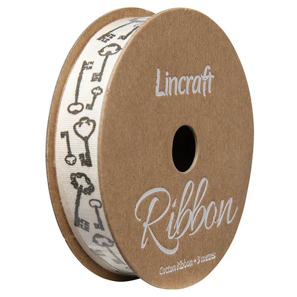 Cotton Ribbon, Keys Black- 15mm x 3m