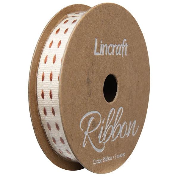 Cotton Ribbon, Stitches Copper- 15mm x 3m