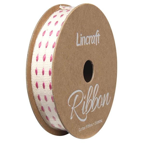 Cotton Ribbon, Stitches Pink- 15mm x 3m